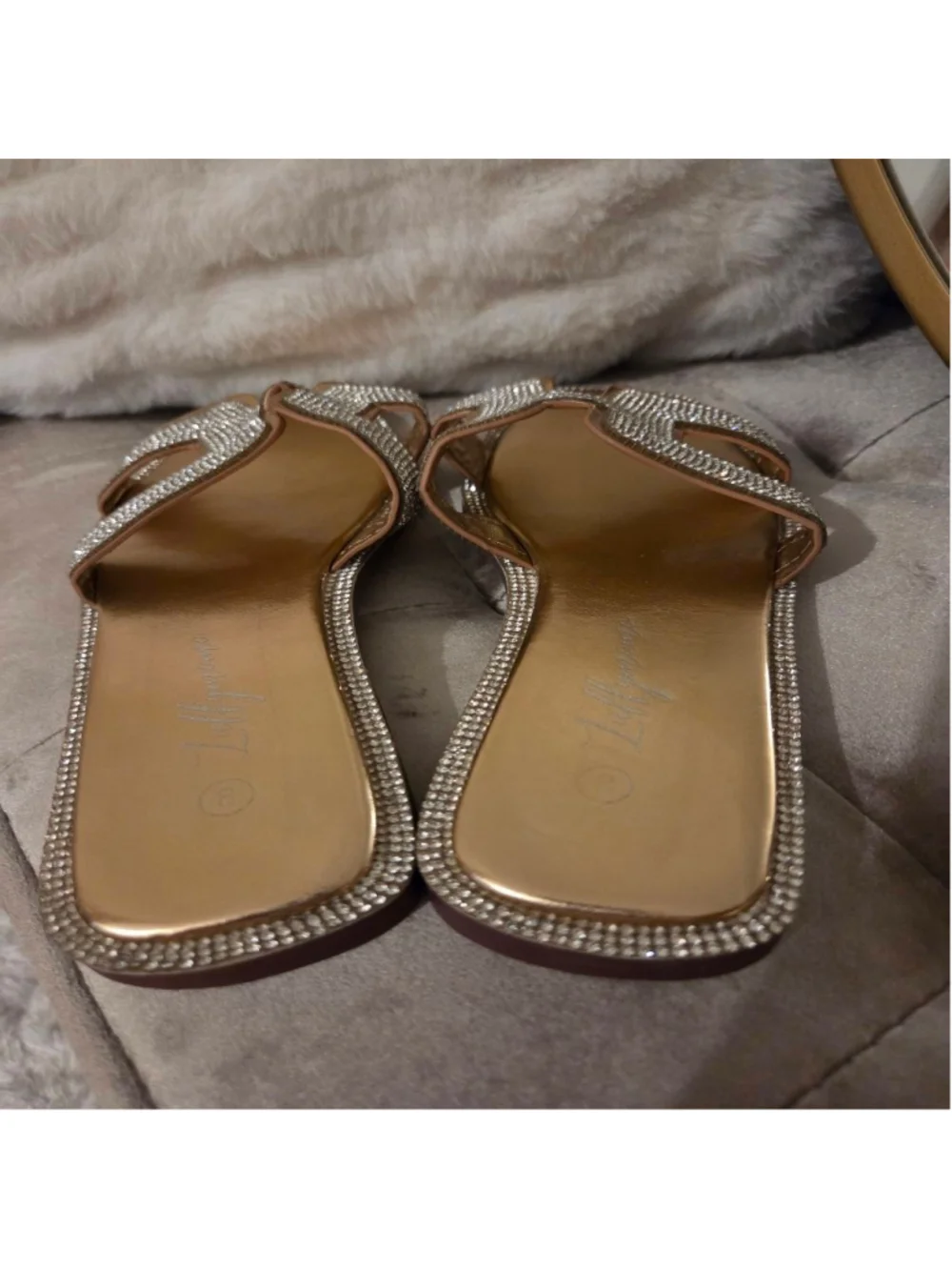 Women's LUFFYMOMO Gold & Silver Rhinestone Flat Sandals Size 8
